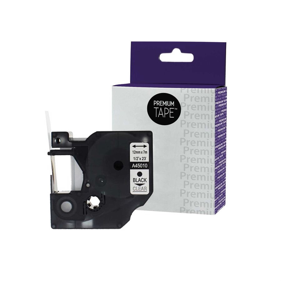 Dymo 45010 Compatible Ribbon Black/Clear 12mm 1/2'' x 23'-Premium Tape