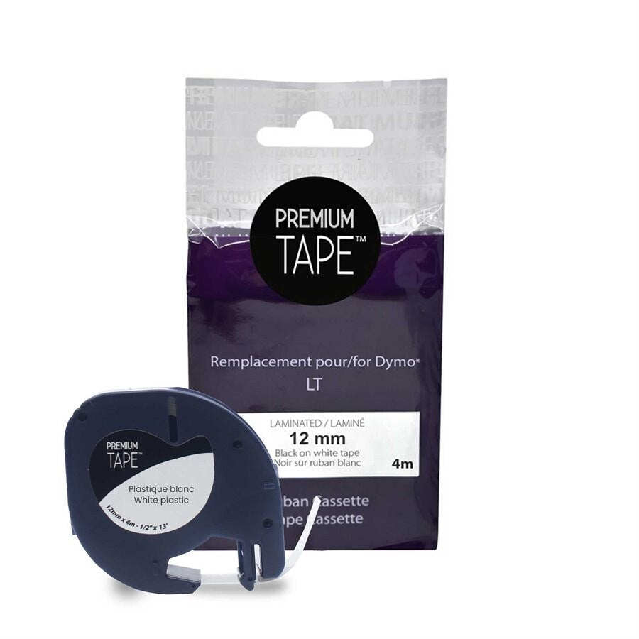 Dymo 91331 Plastic Label Compatible Black/White 12mm-Premium Tape