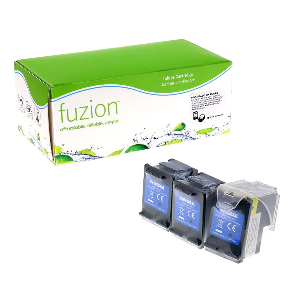 HP 63XL Remanufactured Infinite Ink Kit (3) - HY Black - Fuzion
