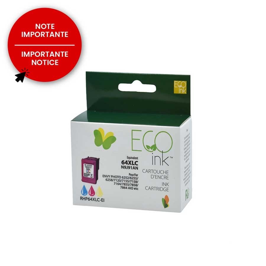 HP 64XL N9J91AN Remanufactured Ink Cartridge Color-EcoInk
