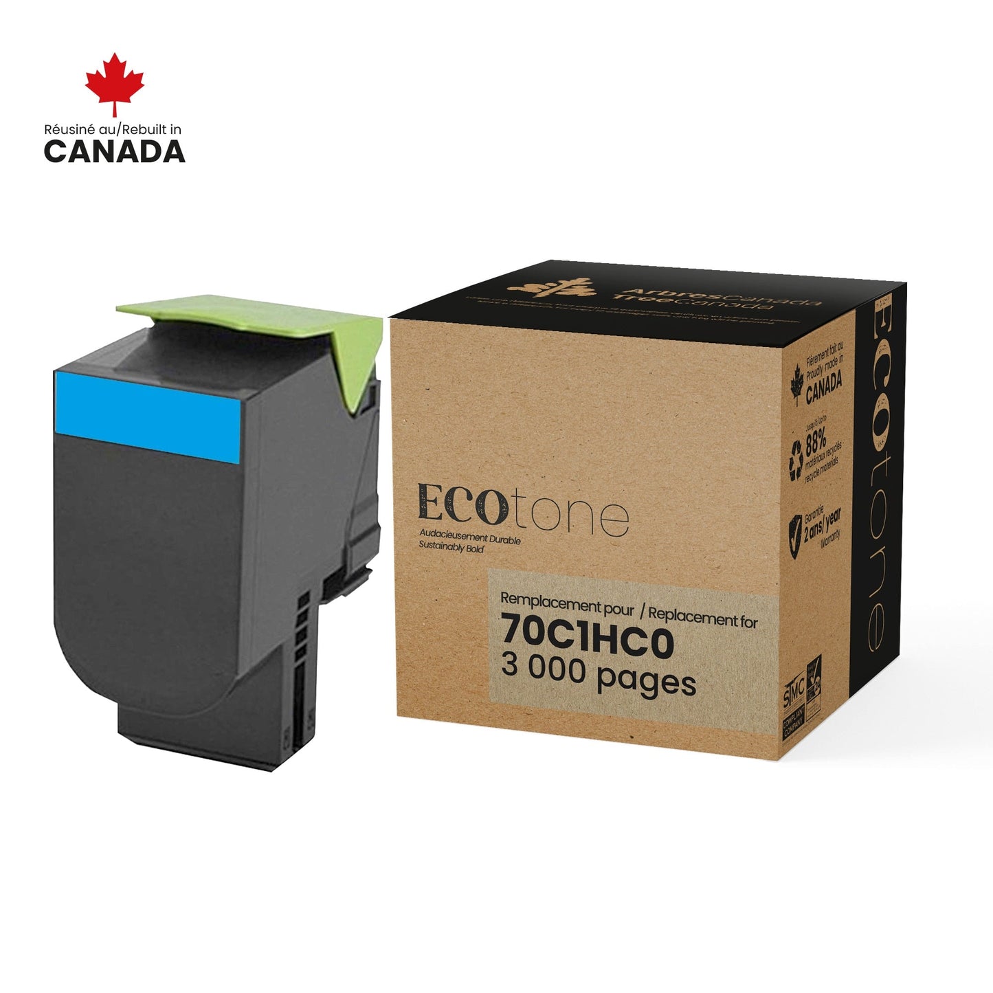 Lexmark 70C1HC0 Toner Cartridge Remanufactured Cyan 3K-Ecotone