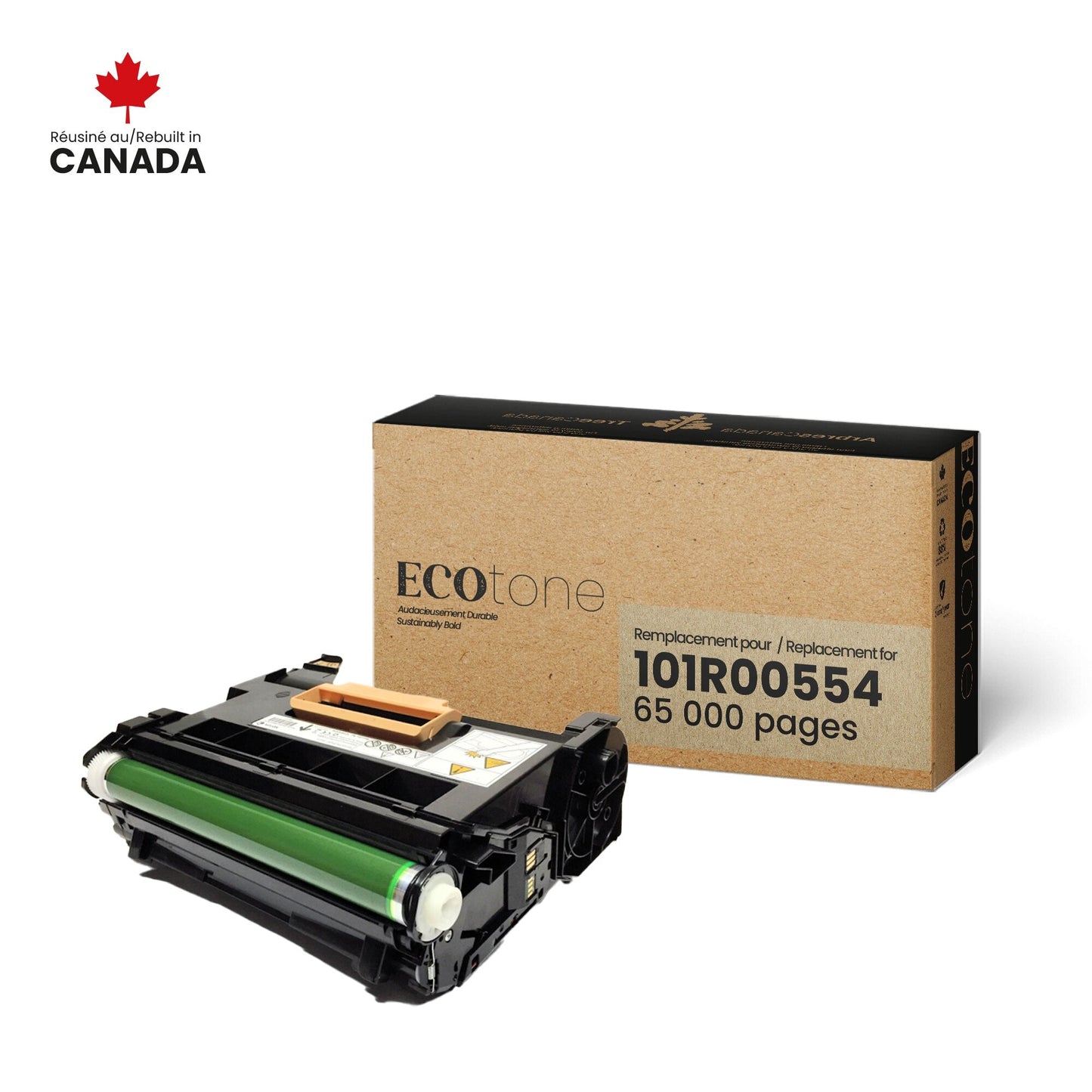 Xerox 101R00554 Remanufactured Toner Cartridge Drum Black 65K - Ecotone, Made in Canada
