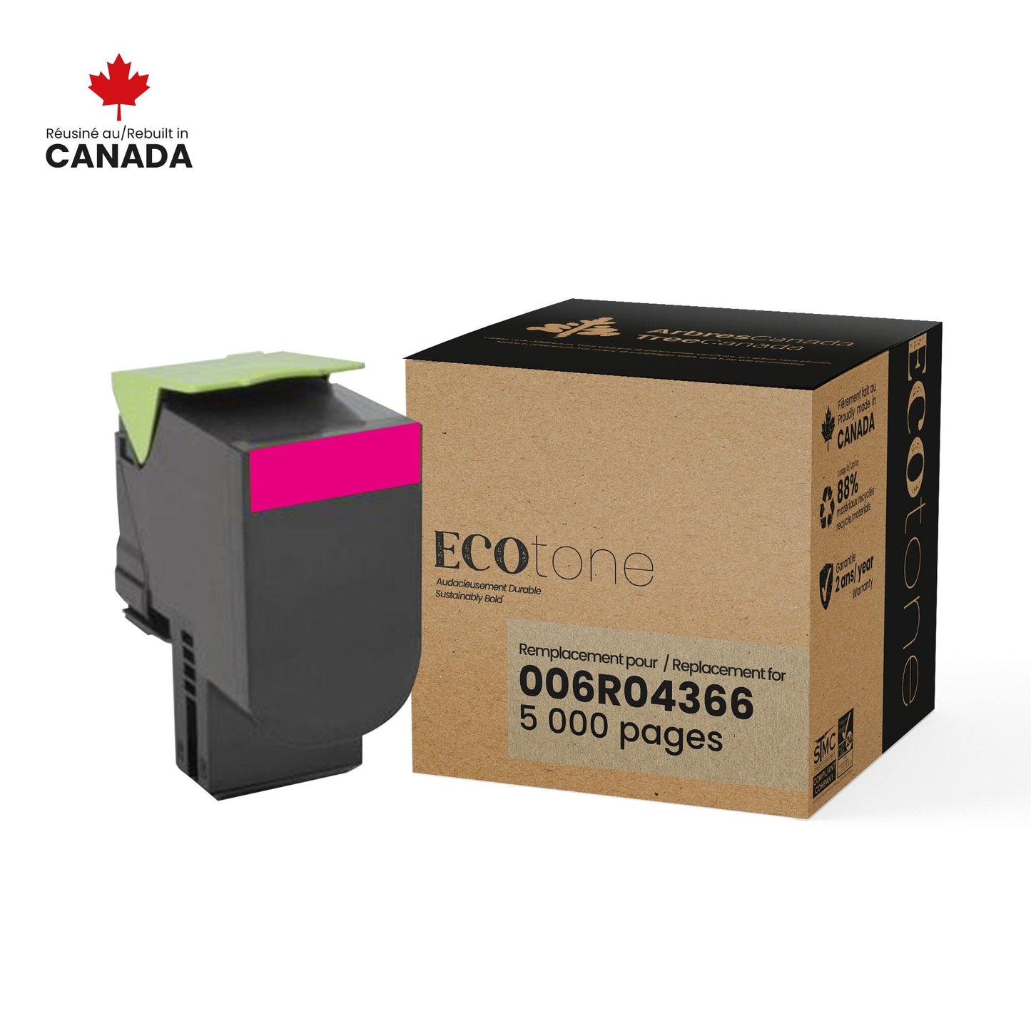 Xerox 006R04366 Remanufactured Toner Cartridge Magenta 5K - Ecotone, Made in Canada