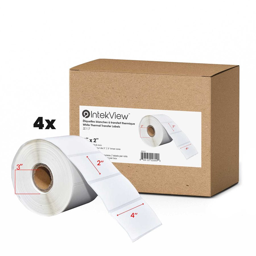 Ergonomic New Compatible 4x2 inch Thermal Transfer Labels 3 inch Core 2750/rolls - 4/cs-Intekview