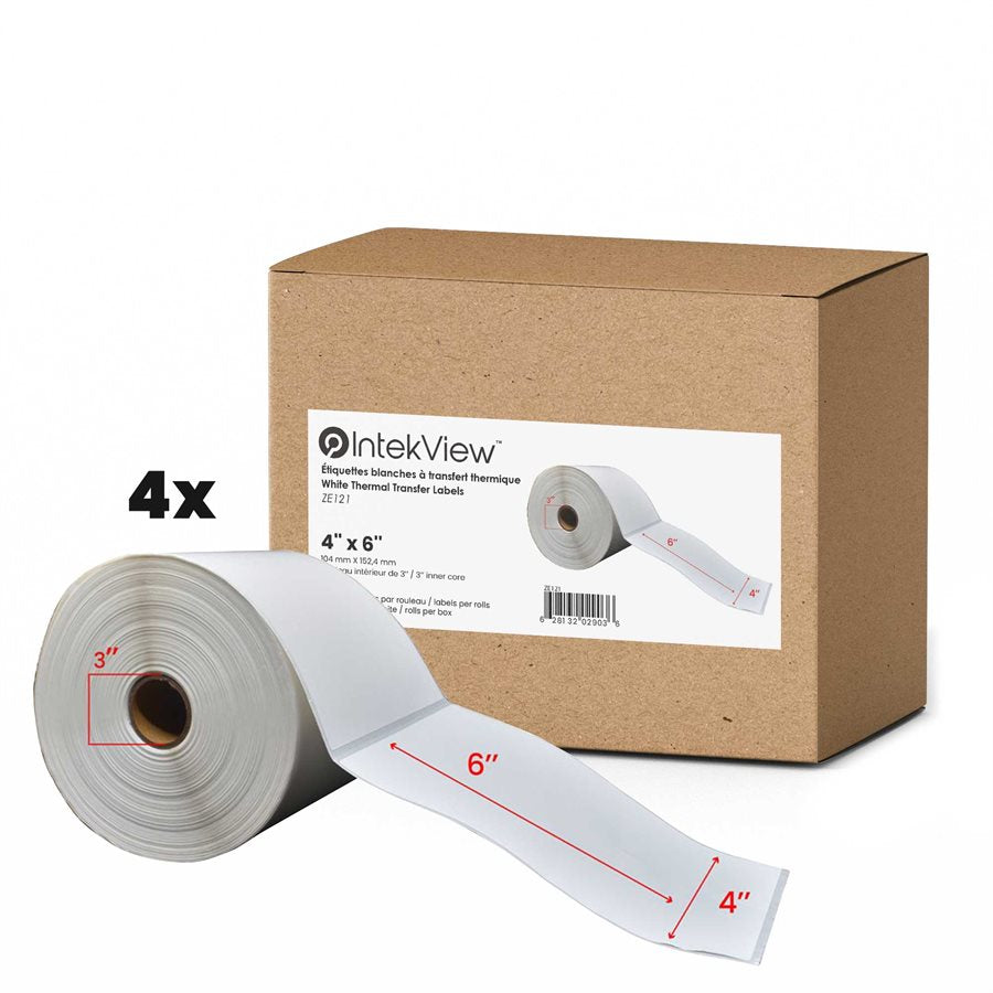 Ergonomic New Compatible 4x6 inch Thermal Transfer Labels 3 inch Core 1000/rolls - 4/cs-Intekview