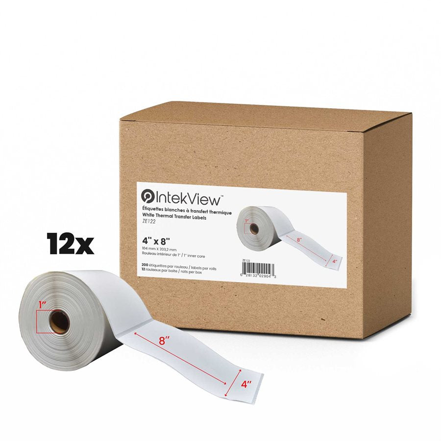 Ergonomic New Compatible 4x8 inch Thermal Transfer Labels 1 inch Core 200/rolls - 12/cs-Intekview