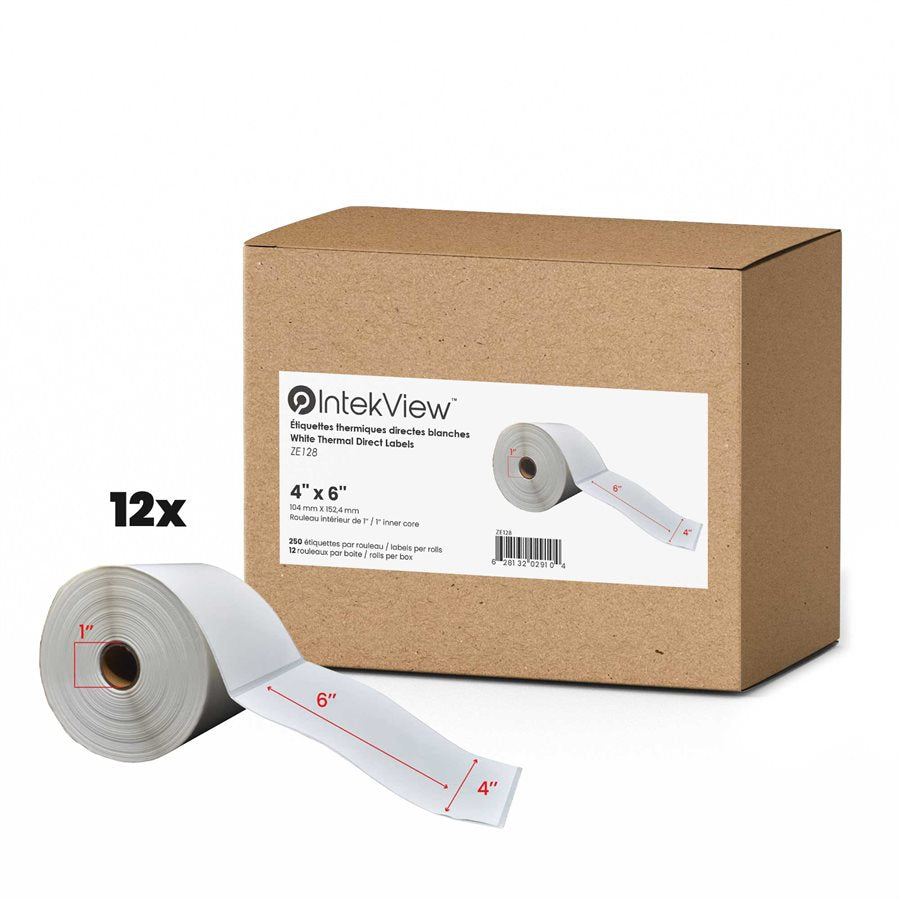 Ergonomic New Compatible 4x6 inch Thermal Transfer Labels 1 inch Core 250/rolls - 12/cs-Intekview