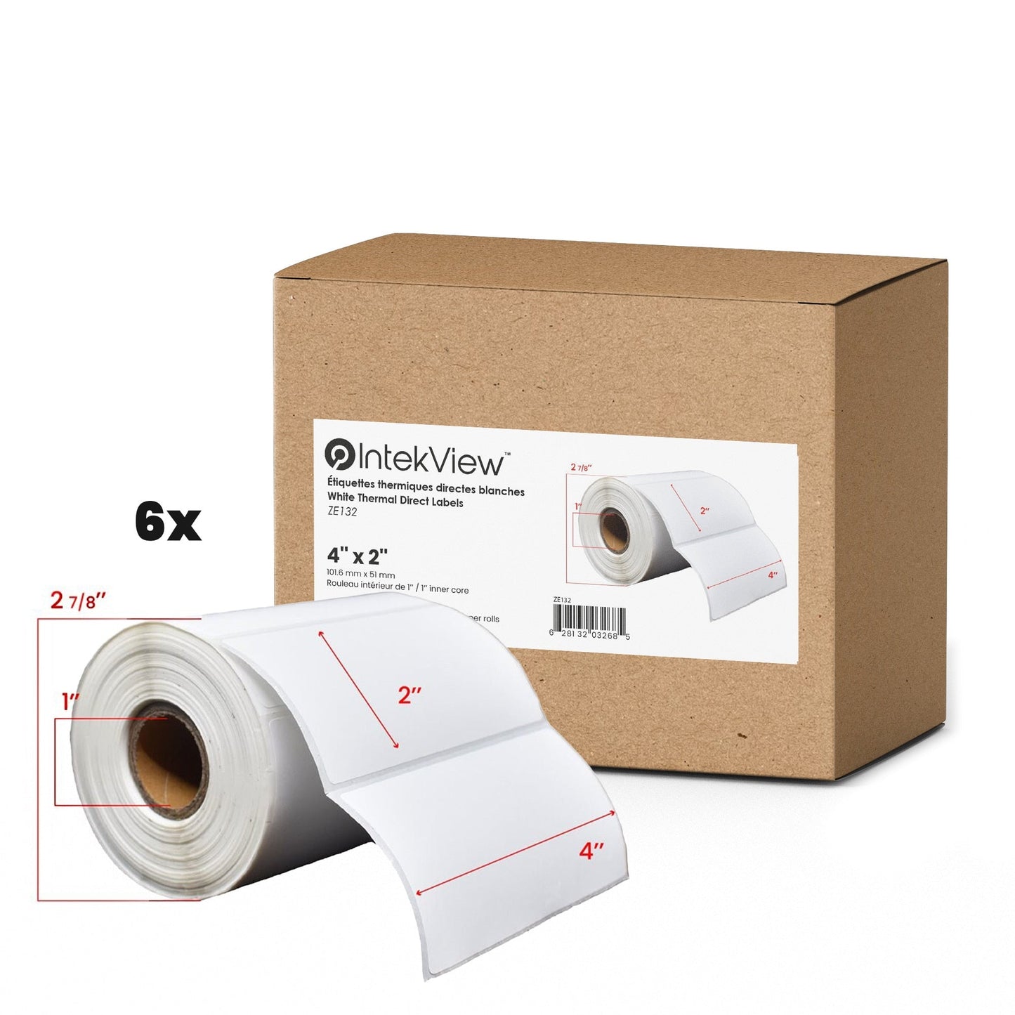 Ergonomic New Compatible 4x2 inch Thermal Transfer Labels 1 inch Core 1240/rolls - 6/cs-Intekview