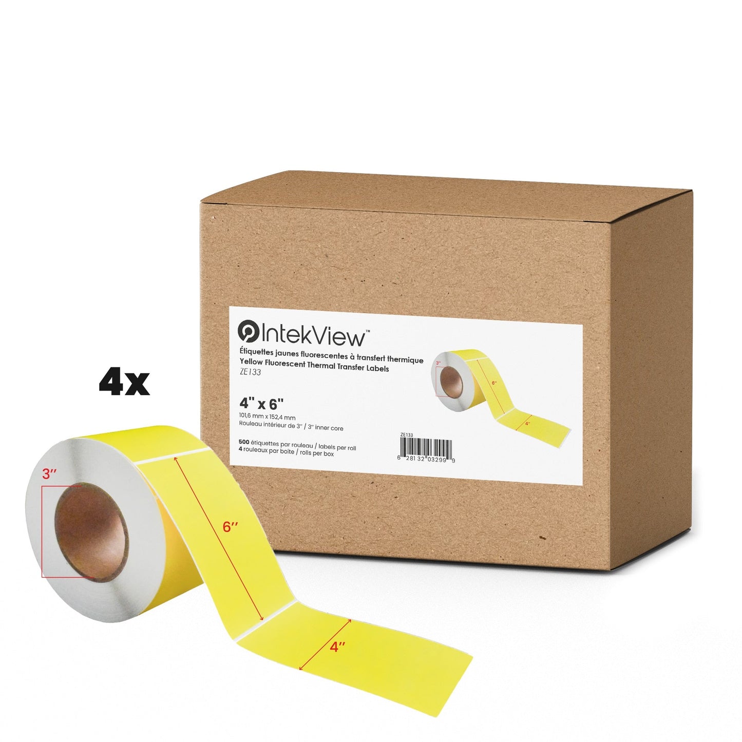 Ergonomic New Compatible 4x6 inch Thermal Transfer Labels Fluorescent Yellow 3 inch Core 500/roll 4/cs-Intekview