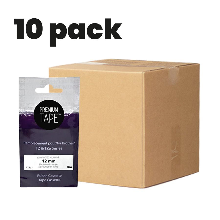 Brother TZe-231 Black/White 12mm New Compatible Tape 10 Pack-Premium Tape
