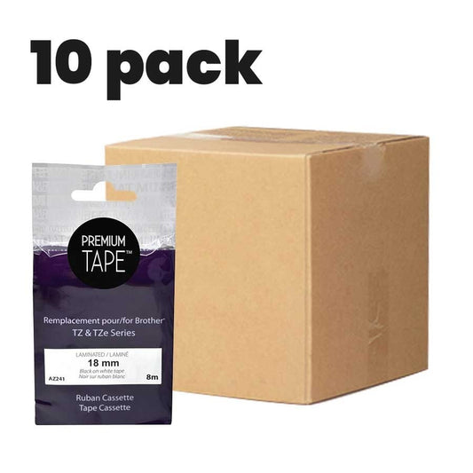 Brother TZe-241 Black/White 18mm New Compatible Tape 10 Pack-Premium Tape
