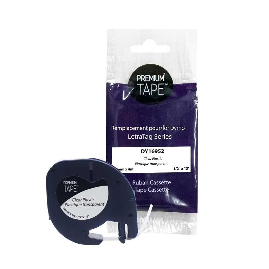 Dymo A16952 Plastic Label Compatible Black/Clear 12mm-Premium Tape