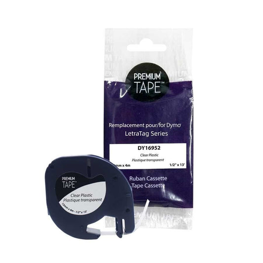 Dymo A16952 Plastic Label Compatible Black/Clear 12mm-Premium Tape