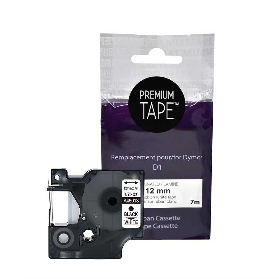 Dymo 45013 Compatible Ribbon Black/White 12mm 1/2'' x 23'-Premium Tape