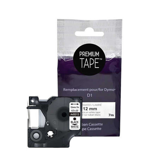 Dymo 45013 Compatible Ribbon Black/White 12mm 1/2'' x 23'-Premium Tape