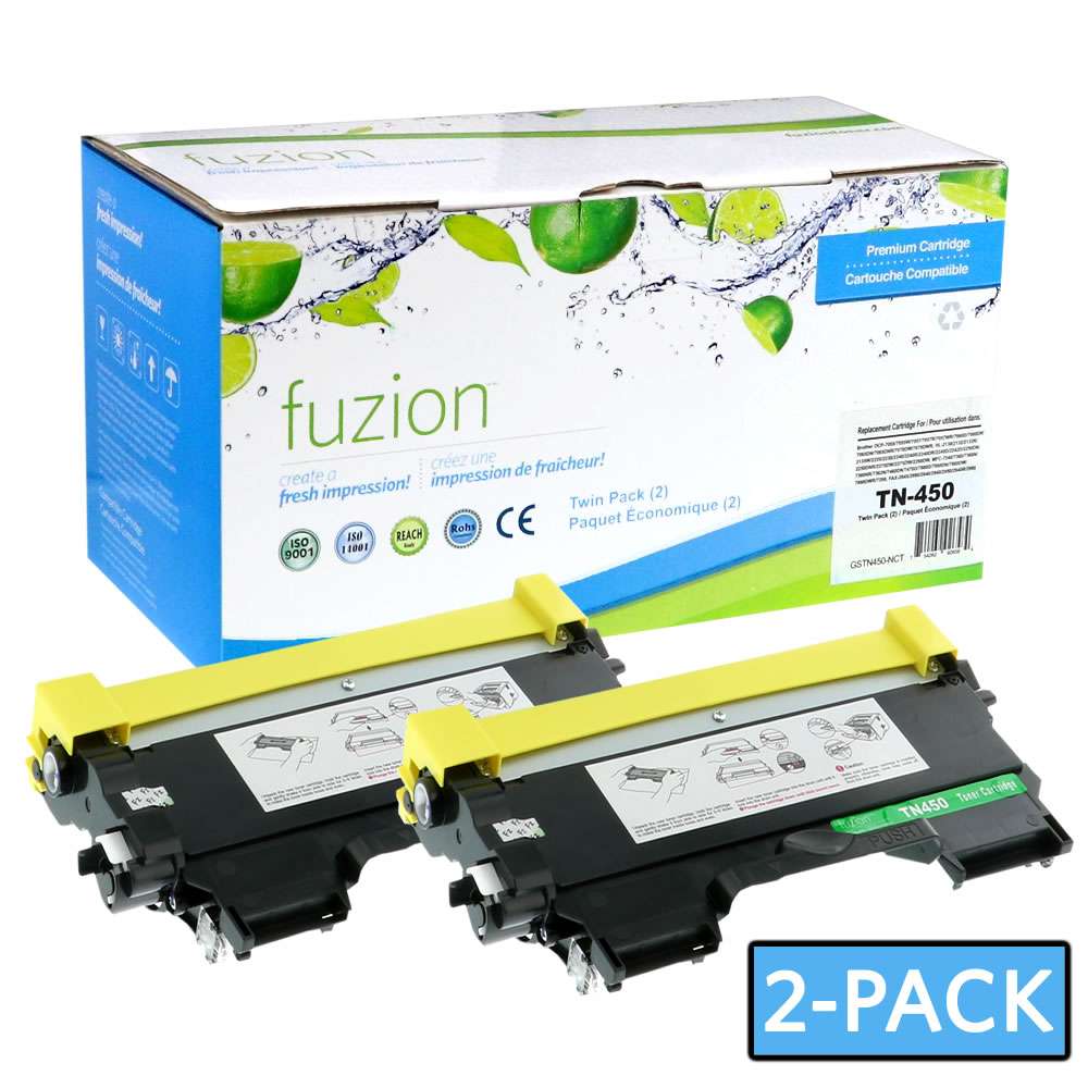 Brother TN450 Compatible High Yield - Black Toner Cartridge (2 Pack) - Fuzion