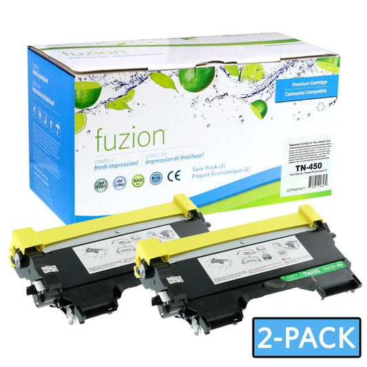 Brother TN450 Compatible High Yield - Black Toner Cartridge (2 Pack) - Fuzion