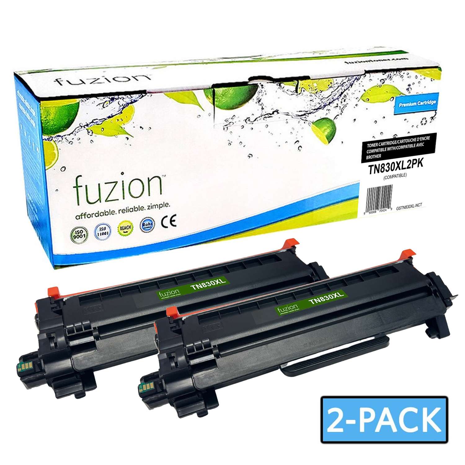 Brother TN830XL Compatible High Yield - Black Toner Cartridge (2 Pack) - Fuzion
