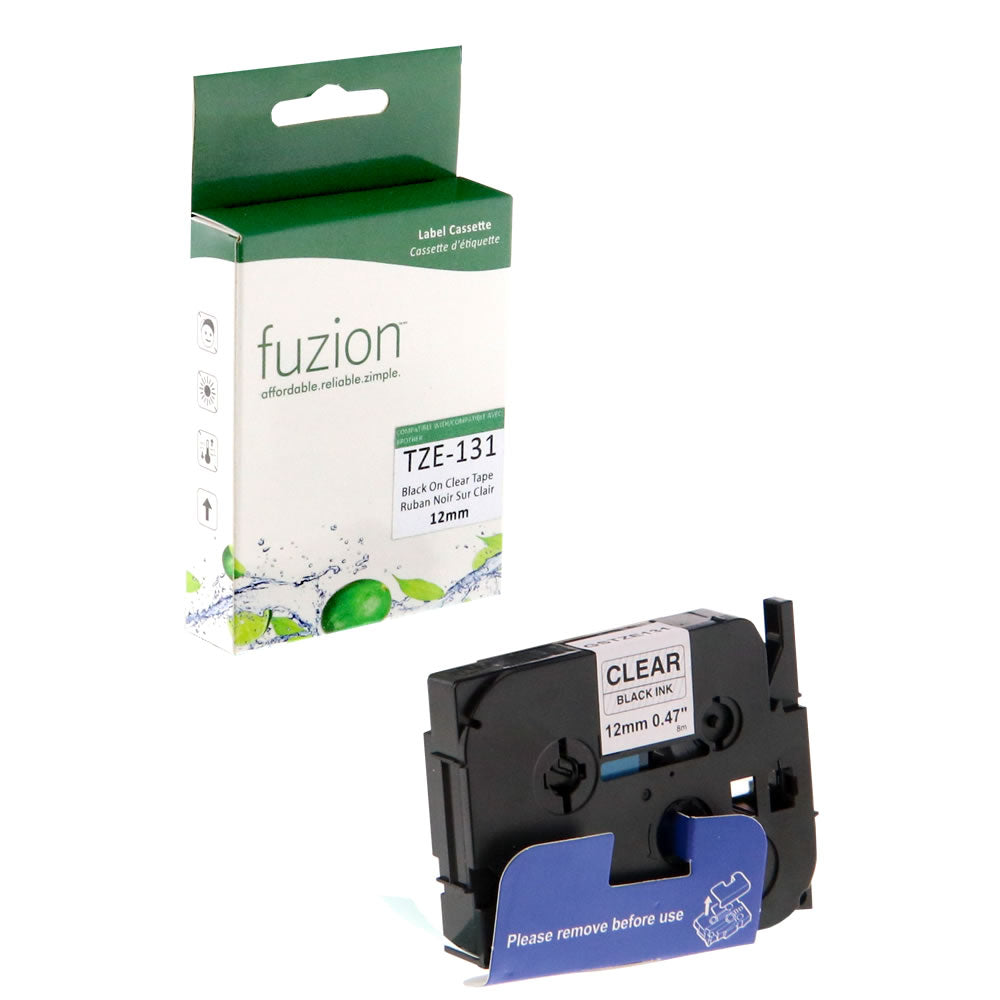 Brother TZE-131 Compatible 12mm Tape - Black on Clear - Fuzion