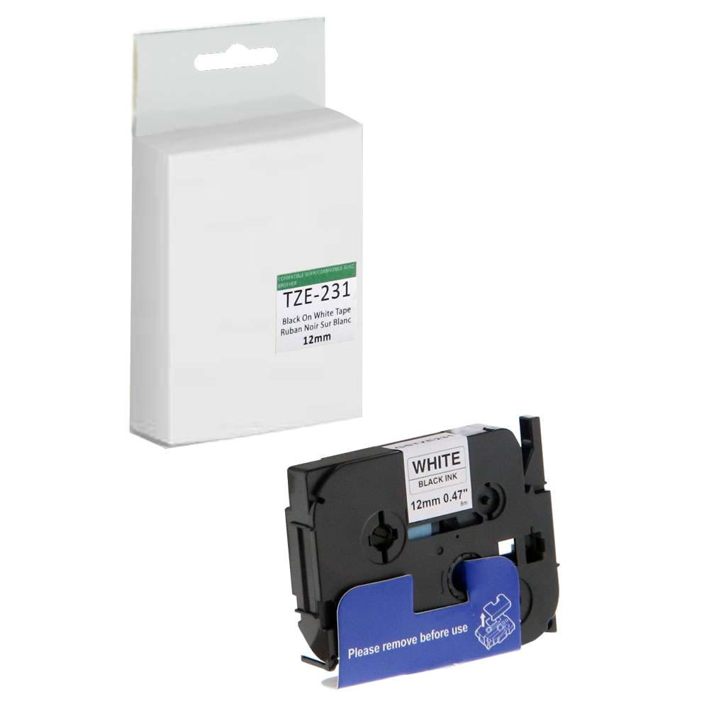 Brother TZE-231 Compatible 12mm Tape - Black on White - Fuzion