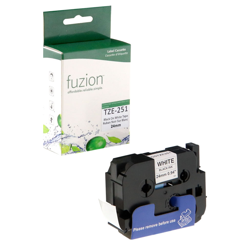 Brother TZE-251 Compatible 24mm Tape - Black on White - Fuzion
