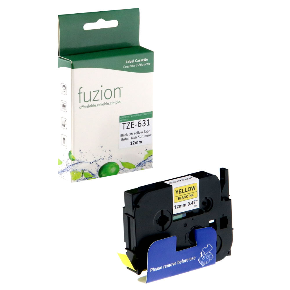 Brother TZE-631 Compatible 12mm Tape - Black on Yellow - Fuzion