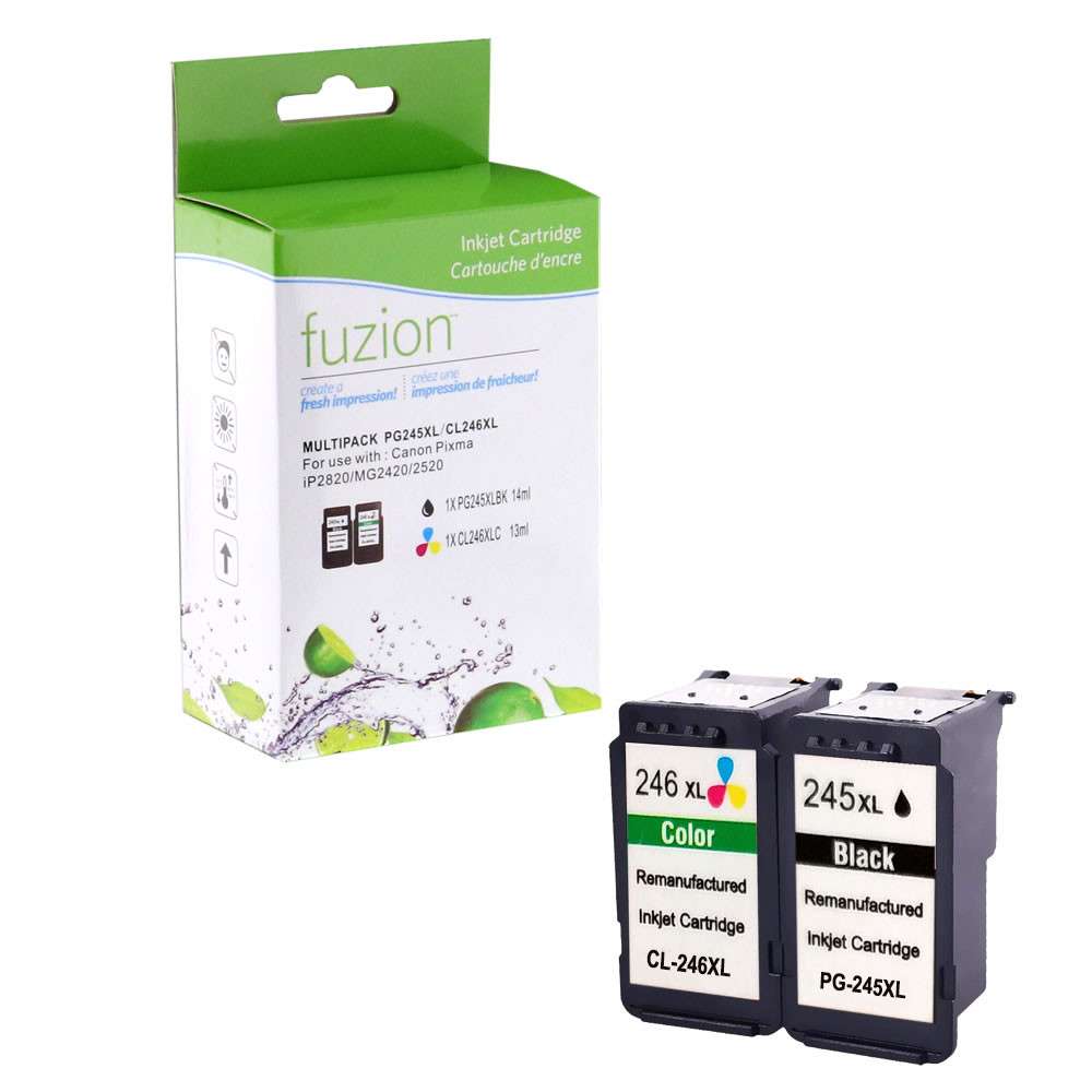 Canon PG245XL/CL246XL Remanufactured Ink Cartridge Set - Black/C/M/Y - Fuzion