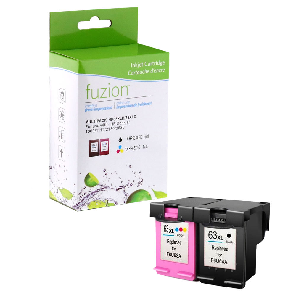 HP 63XL Remanufactured Ink Cartridge Set - Black/CMY - Fuzion