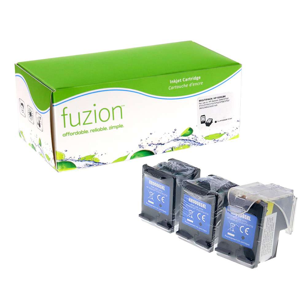 HP 65XL Remanufactured Infinite Ink Kit (3) - HY Black - Fuzion