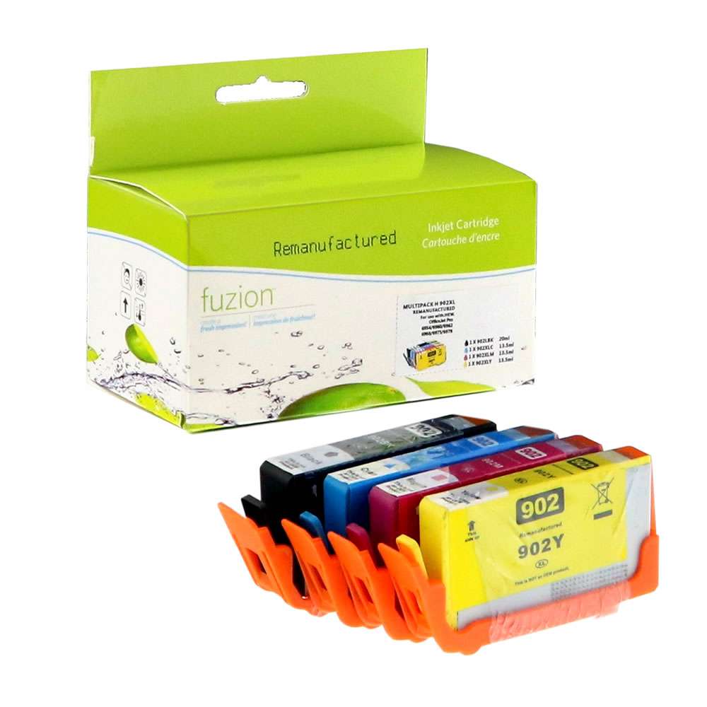 HP 902XL Remanufactured Ink Cartridge Set - XL C/M/Y - XL Black - Fuzion