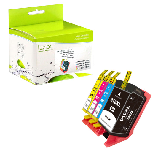 HP 910XL Remanufactured Ink Cartridge Set - XL C/K/M/Y - Fuzion