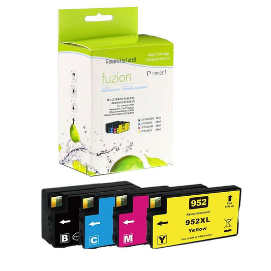HP 952XL Remanufactured H.Y. Ink Cartridge Set - XL C/K/M/Y - Fuzion