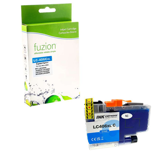 Brother LC406XLCS Compatible - Cyan Ink Cartridge - Fuzion