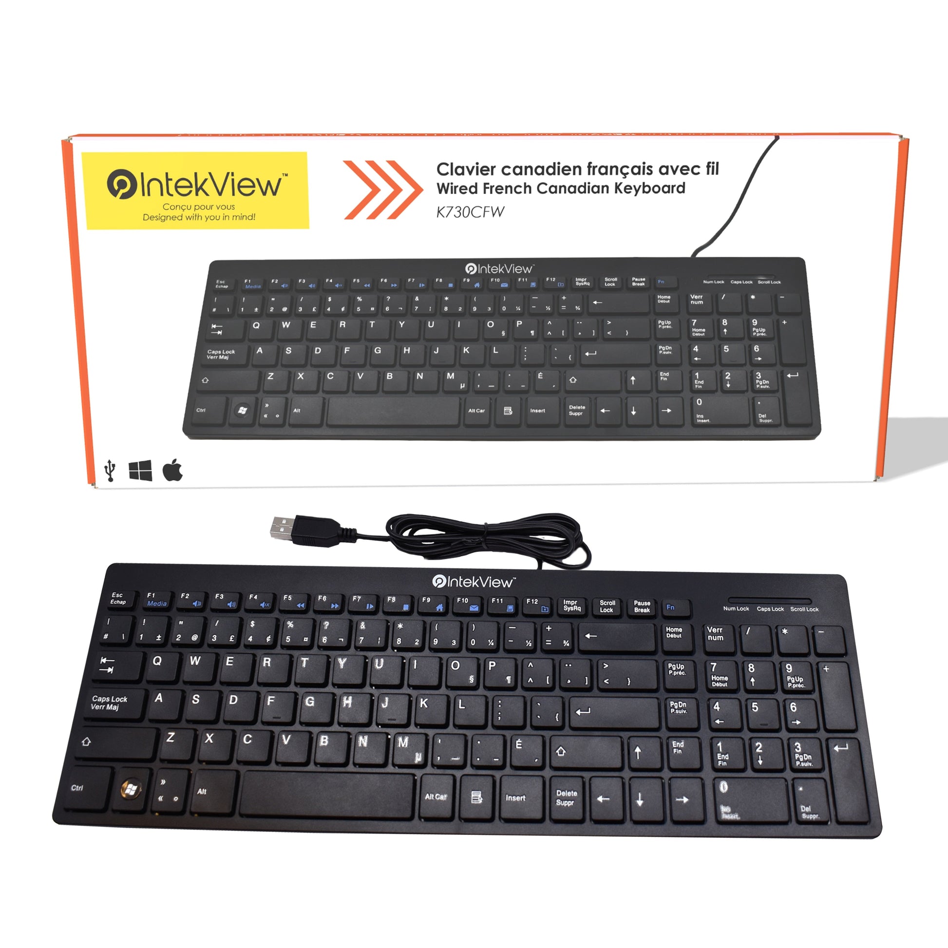 Ergonomic New Compatible Wired Slim Keyboard V.2 French Canadian-Intekview