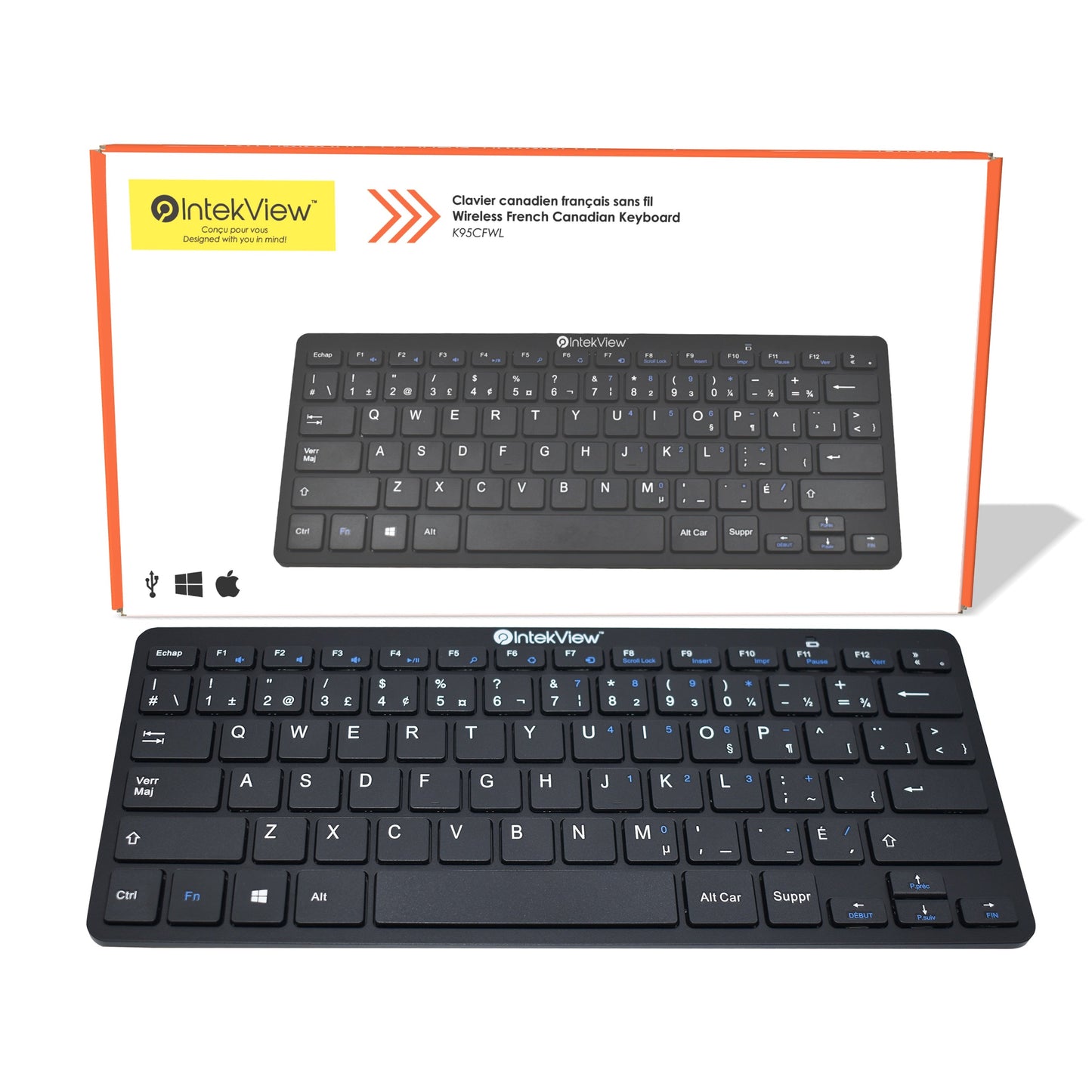 Ergonomic New Compatible Wireless Mini-Keyboard French Canadian 11''-Intekview