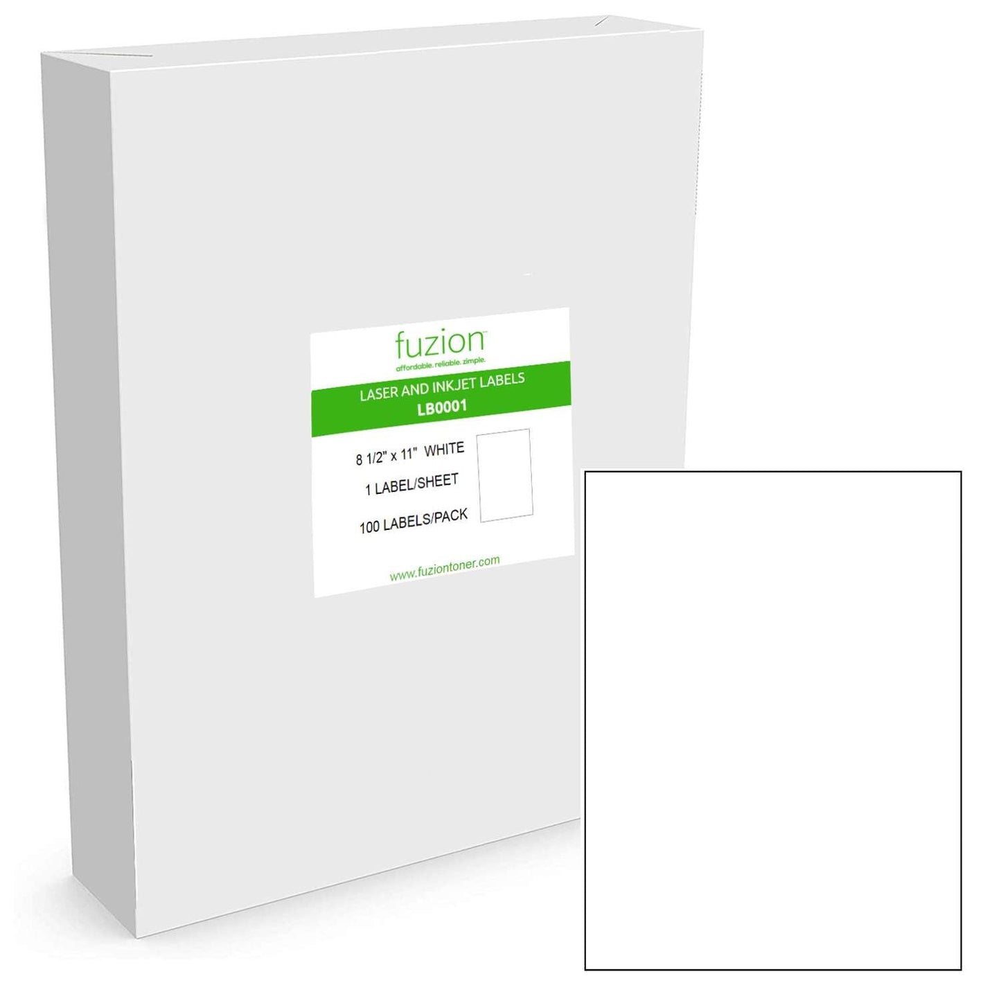 Laser/Inkjet Labels - 8 1/2" x 11" - White - 100 Pack - Fuzion
