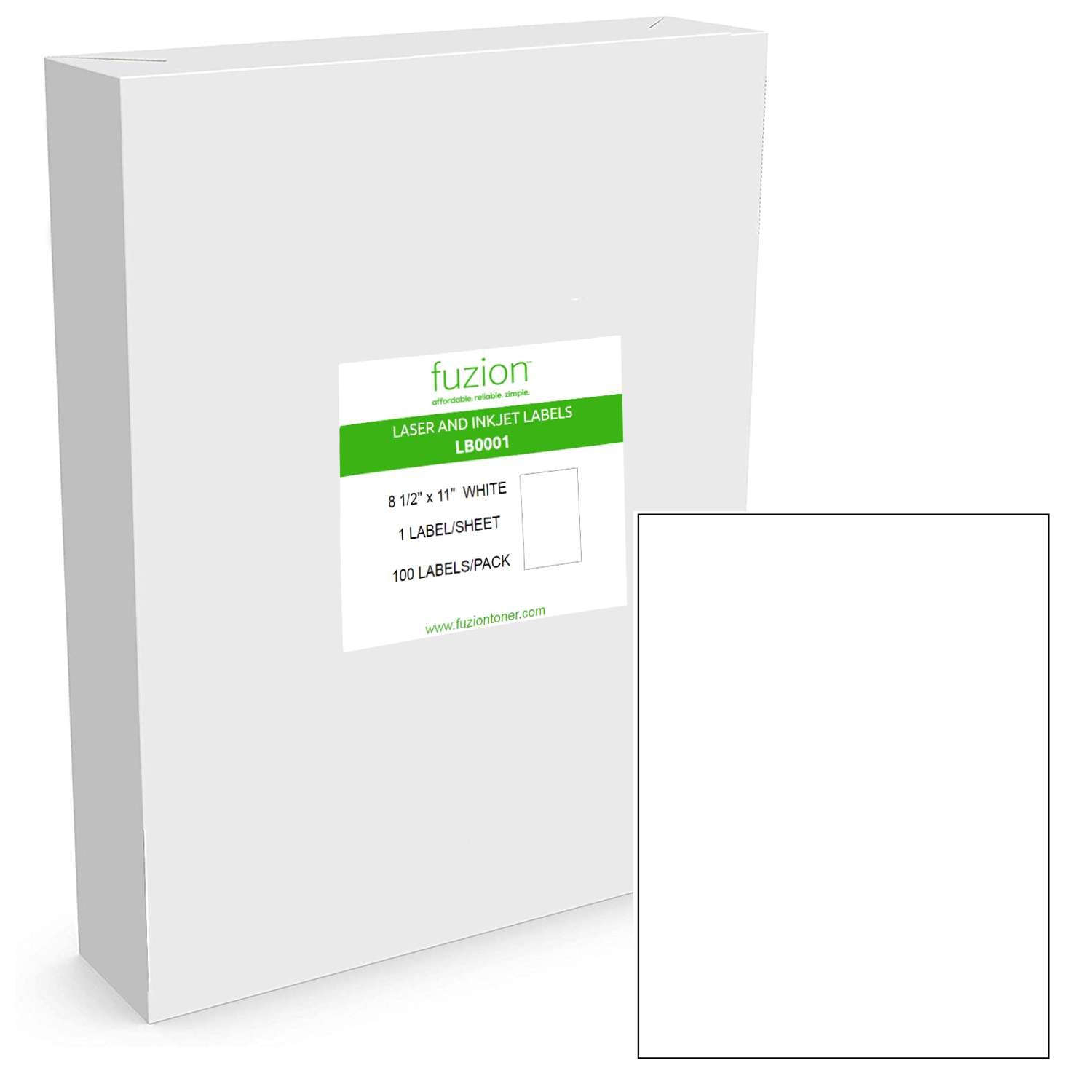 Laser/Inkjet Labels - 8 1/2" x 11" - White - 100 Pack - Fuzion
