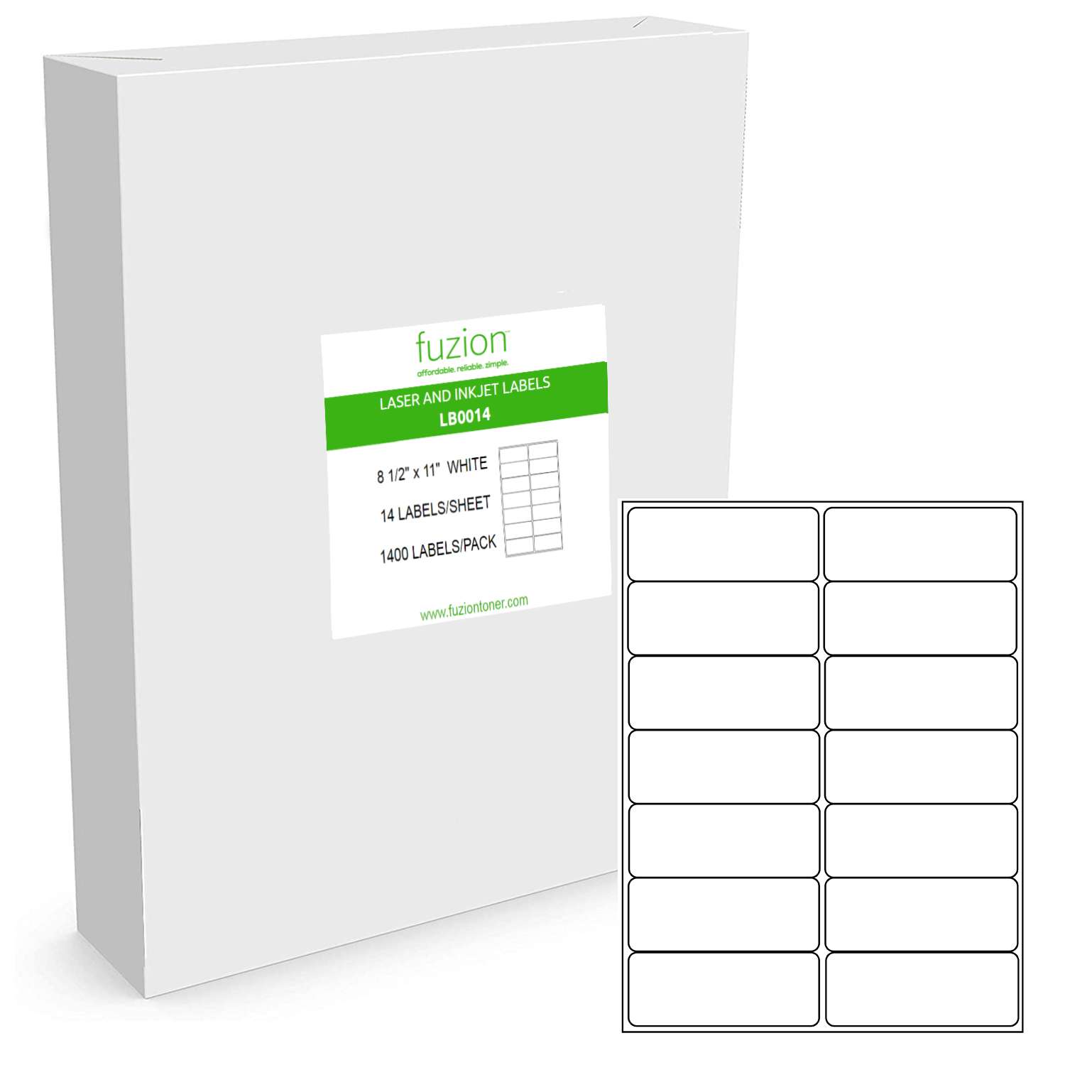 Laser/Inkjet Labels - 4" x 1 1/3" - White - 1,400 Pack - Fuzion