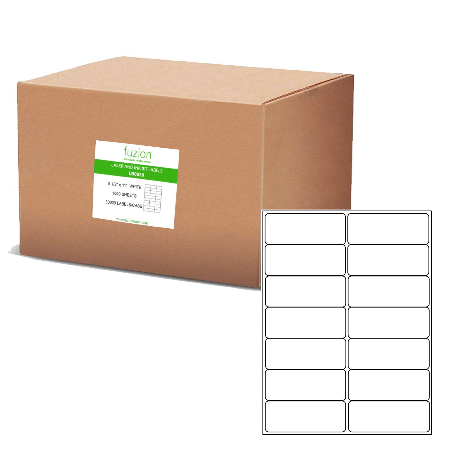 Laser/Inkjet Labels - 2 5/8" x 1" - White - 30,000 Pack - Fuzion