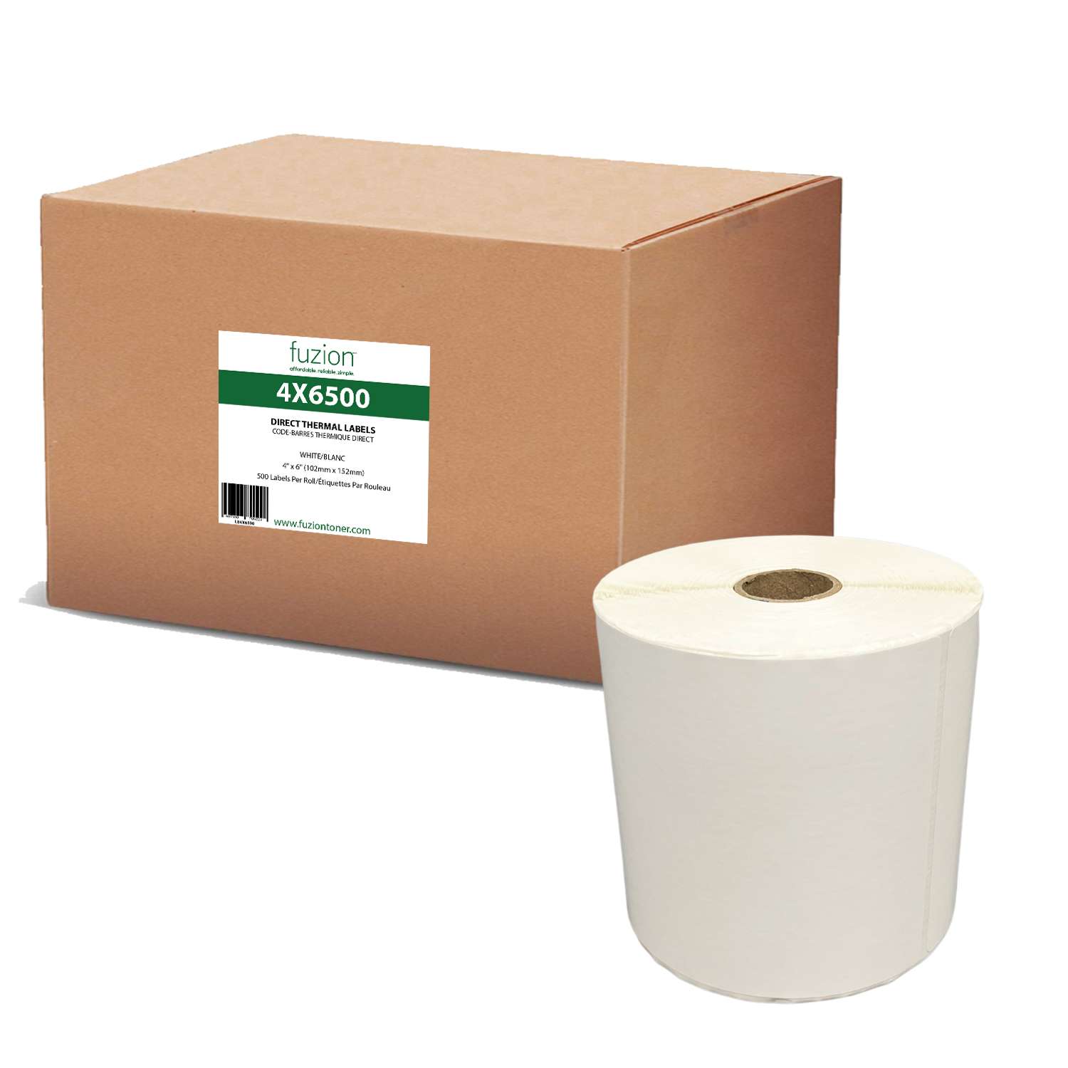 Direct Thermal Labels - 4" x 6" - White - 500 Roll - Fuzion