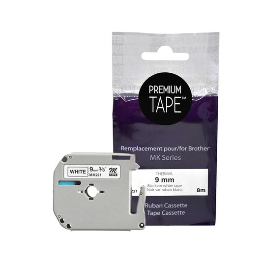 Brother MK-221 Black/White 9mm New Compatible Tape-Premium Tape
