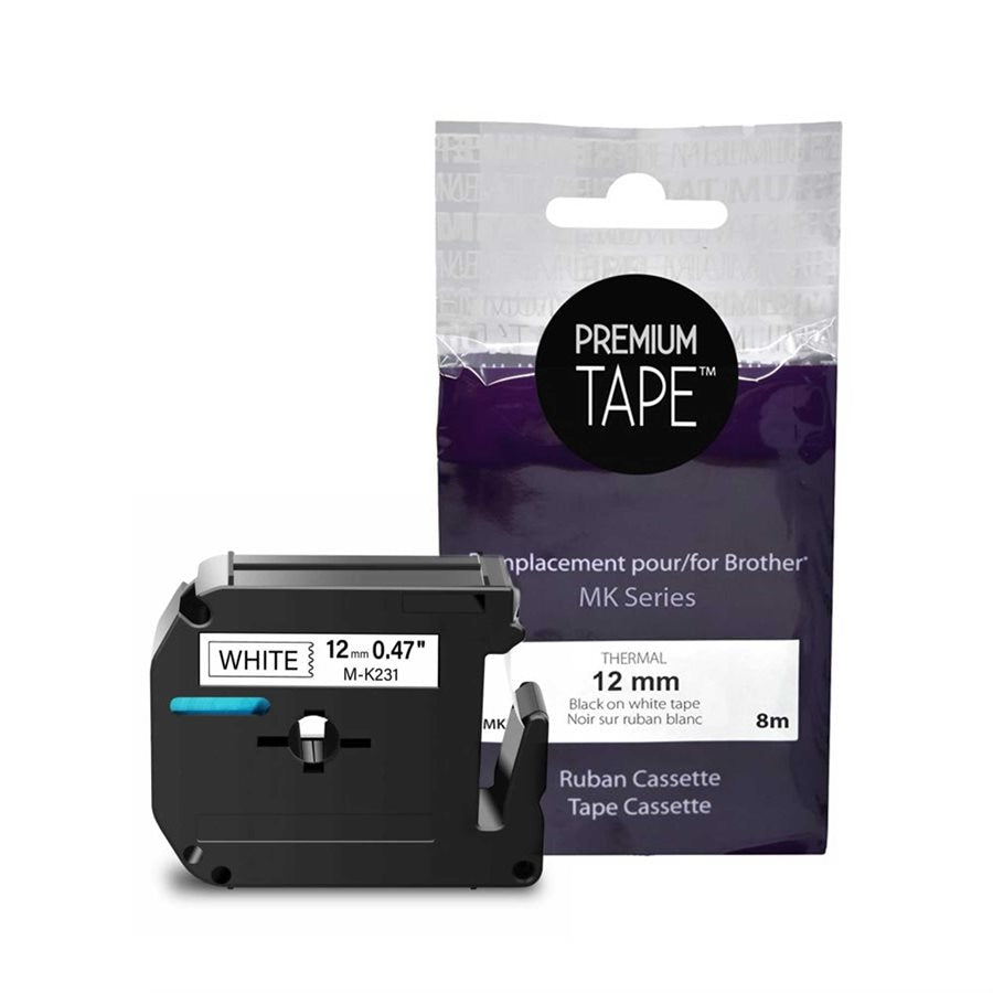Brother MK-231 Black/White 12mm New Compatible Tape-Premium Tape