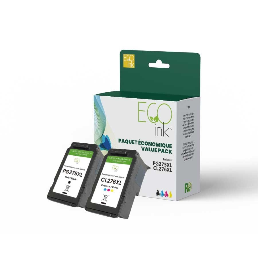 Canon PG-275XL/CL276XL Remanufactured Ink Cartridge Black/Color Value Pack-EcoInk