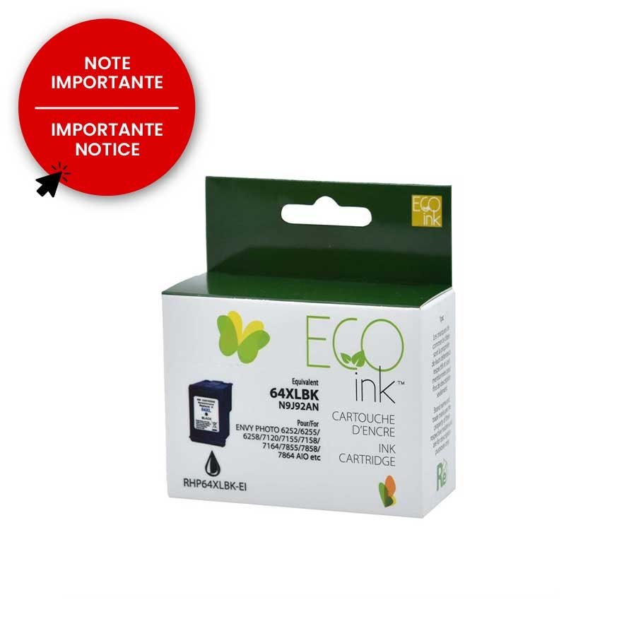 HP 64XL N9J92AN Remanufactured Ink Cartridge Black-EcoInk