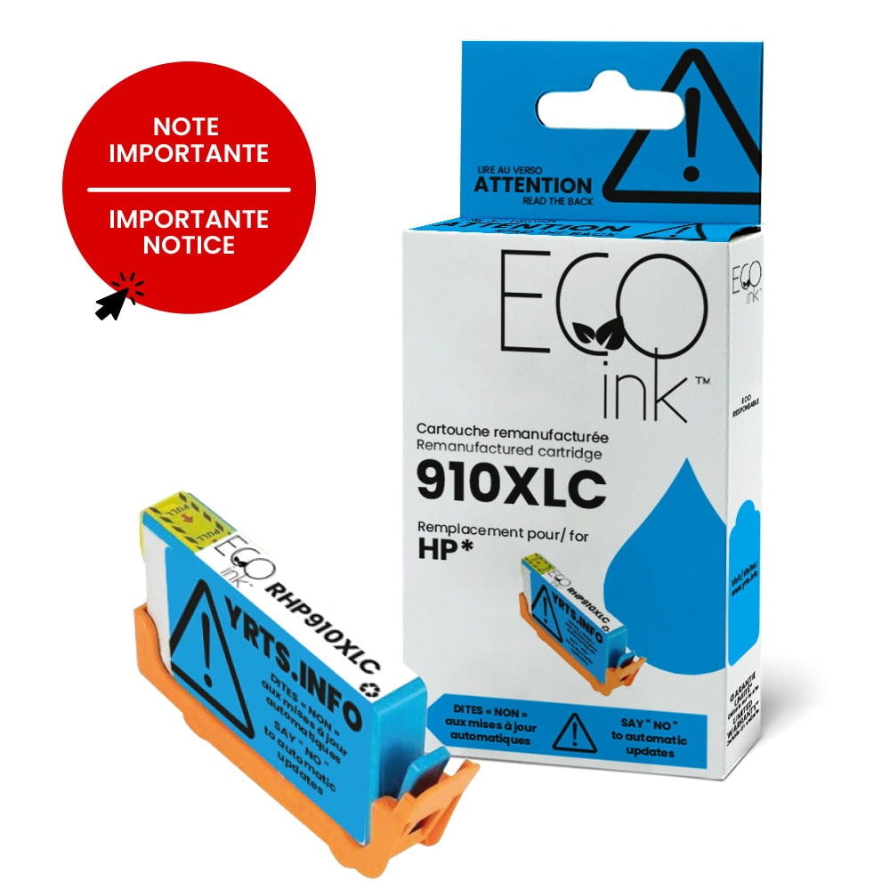 HP 910XL 3YL62AN Remanufactured Ink Cartridge YRTS Cyan-EcoInk