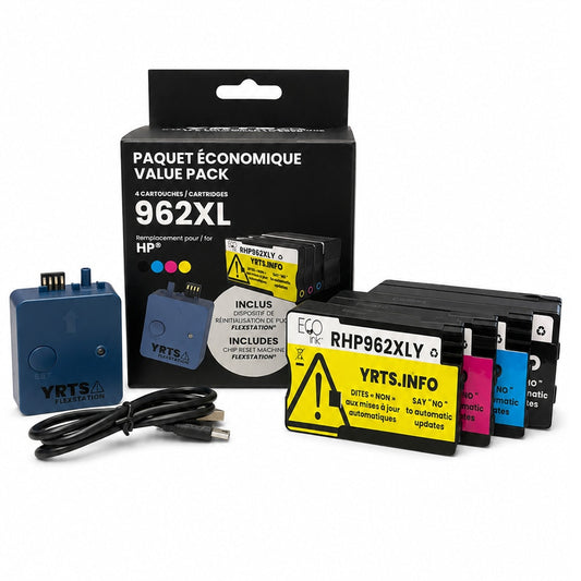HP 962XL EcoInk 4-Color Ink Cartridge Bundle + YRTS FlexStation Chip Reset Machine