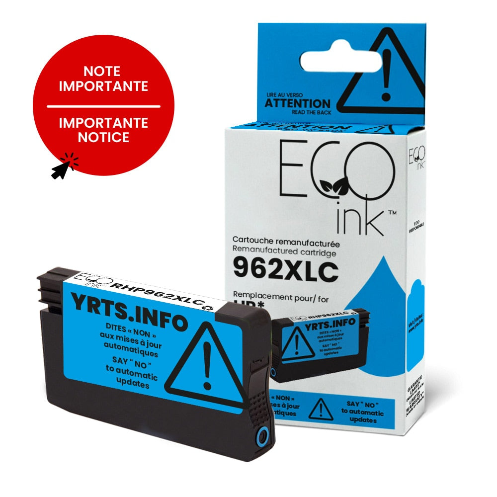 HP 962XL 3JA00AN Remanufactured Ink Cartridge Cyan YRTS 1.6K-EcoInk