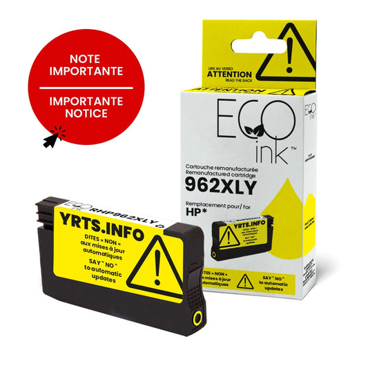 HP 962XL 3JA02AN Remanufactured Ink Cartridge Yellow YRTS 1.6K-EcoInk