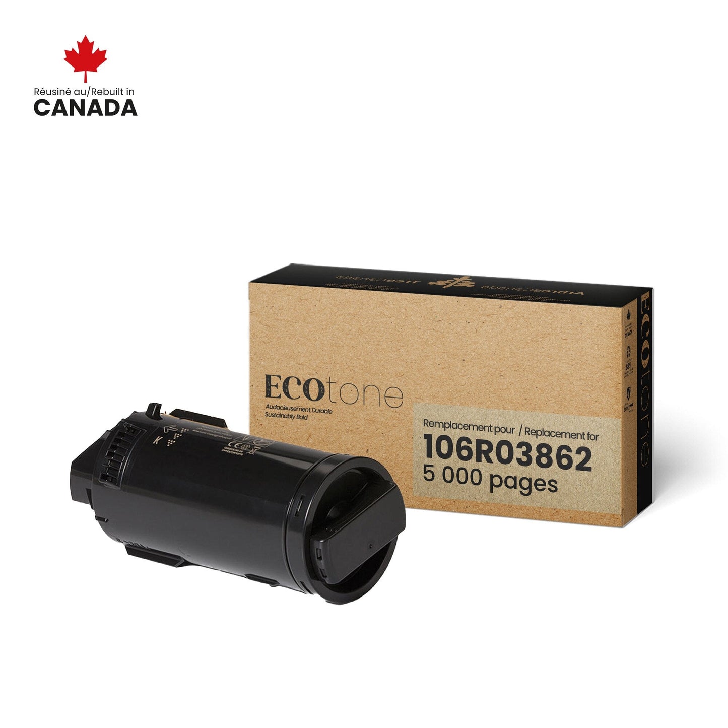 Xerox 106R03862 Remanufactured Toner Cartridge Black 5K - Ecotone, Made in Canada