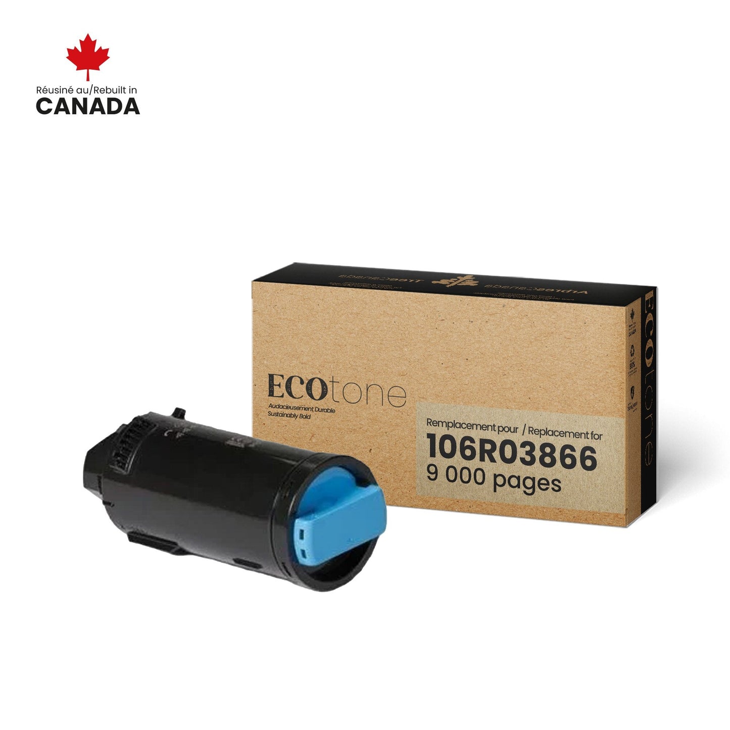 Xerox 106R03866 Remanufactured Toner Cartridge Cyan 9K - Ecotone, Made in Canada